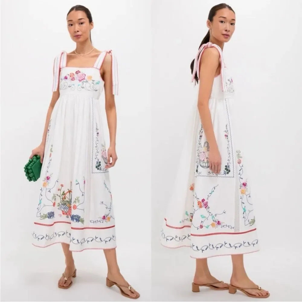 Hunter Bell Midi Dress Stefy Embroidered White Cotton Floral NWT 6 - Picture 4 of 14